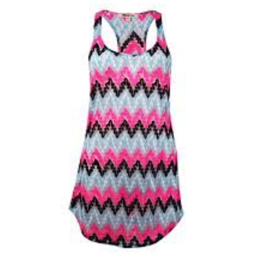 Miken Crochet Chevron Tank Dress Swim Cover-Up